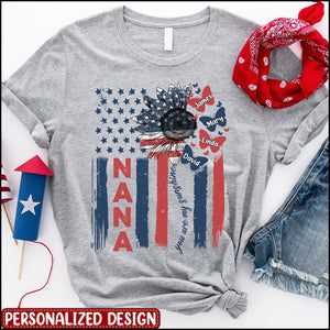 Nana Flag Flower Butterfly USA With Grandkids T-shirt - Gift for Grandma Mom Auntie