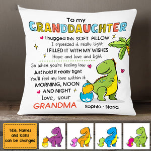 Granddaughter Grandson Hug This Dinosaur Drawing Pillow
