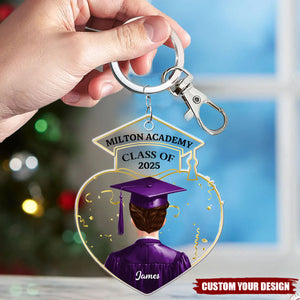 Personalized Graduation Gift for Her - Cap Heart Zircon with Name Class of 2025 Acrylic Keychain