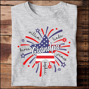 4th of July Dad Grandpa Papa Kids Star Firework American Flag Personalized Shirt
