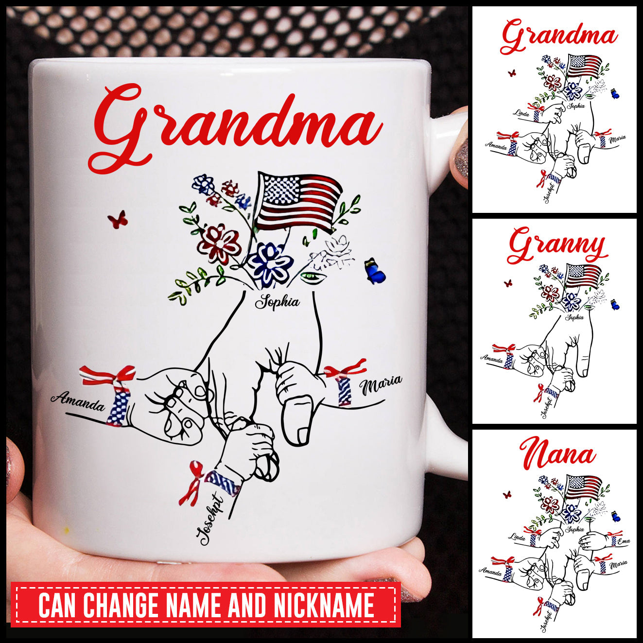 Personalized 4th of july independence day grandma mommy auntie mug