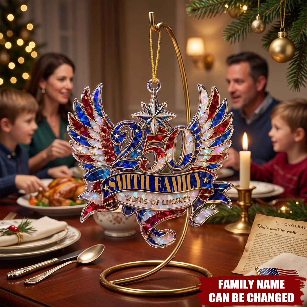 Custom Wings Of Liberty 250th Acrylic Ornament, Personalized Patriotic Family Decor