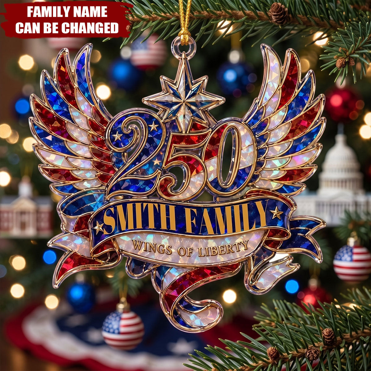 Custom Wings Of Liberty 250th Acrylic Ornament, Personalized Patriotic Family Decor