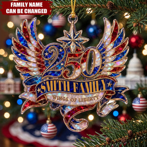 Custom Wings Of Liberty 250th Acrylic Ornament, Personalized Patriotic Family Decor