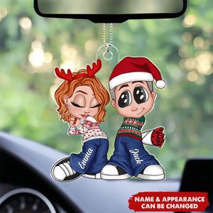 Christmas Y2K Couple Personalized Acrylic Car Ornament, Christmas Gift for Him for Her