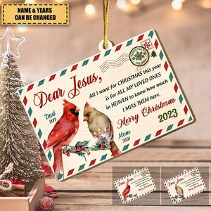 Letter For Jesus All My Loved Ones In Heaven Memorial Ornament