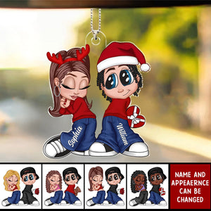 Christmas Y2K Couple Personalized Acrylic Car Ornament, Christmas Gift for Him for Her