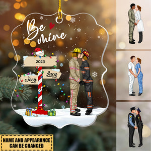 Sweetest Christmas Couple Hugging Kissing In The Snow Personalized Acrylic Christmas Ornament