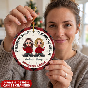 Doll Besties Christmas Checkered Pants Our Friendship Is Endless - Personalized Ceramic Ornament