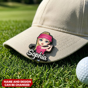 Golf Ball Marker with Magnetic Hat Clip - Personalized Cartoon Golf Character and Name, Birthday Game Day Gift for Golf Players