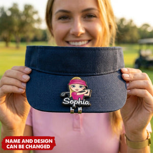 Golf Ball Marker with Magnetic Hat Clip - Personalized Cartoon Golf Character and Name, Birthday Game Day Gift for Golf Players