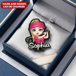 Golf Ball Marker with Magnetic Hat Clip - Personalized Cartoon Golf Character and Name, Birthday Game Day Gift for Golf Players