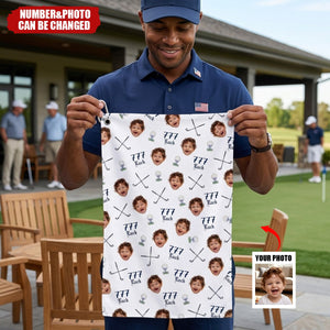 Personalized Face Photo Golf Towel with Number, Birthday Gift for Golf Player