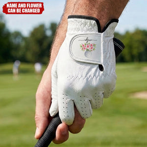 Custom Name And Birth Flower For Golf Lover - Personalized Golf Glove