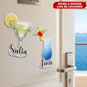 Cocktail & Tropical Drink Cruise Door Signs Stateroom Decor Cruising Family Vacation, Girls Trip - Personalized Magnet