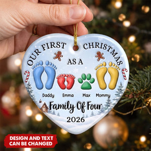 Custom First Christmas Ceramic Ornament - Personalized Christmas Baby Shower Gifts For New Moms, New Dads, New Parents - Blessed With Our Little One