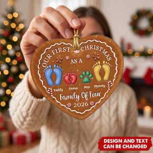Custom First Christmas Ceramic Ornament - Personalized Christmas Baby Shower Gifts For New Moms, New Dads, New Parents - First Steps Into Family Love