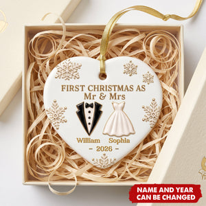 Custom First Christmas Ceramic Ornament - Personalized Anniversary Christmas Wedding Gifts For Husband And Wife, Him And Her - Married And Merry Together Always
