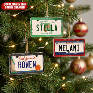 New Driver Custom State Car Plate Ornament, First Teenager Car Gift - Personalized Ornament