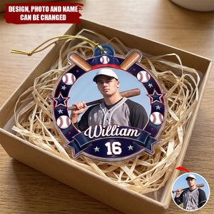 Christmas Gift For Sports Lovers - Personalized Custom Photo Coquette Bow And Star Acrylic Ornament