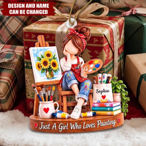 Custom Painting Girl Christmas Gifts for Artists - Personalized Acrylic Ornament