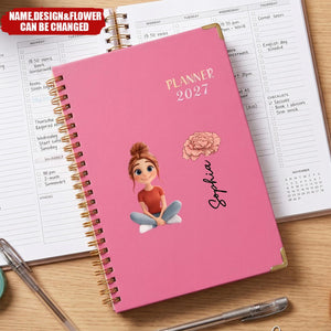 Custom Birth Flower, Name & Cute Character For Her, Daughter, Mom, Friends - Custom Planner 2027