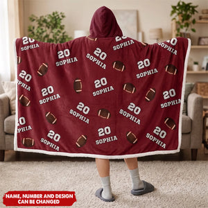 Sports Pattern Baseball Volleyball Basketball - Personalized Wearable Hooded Blanket