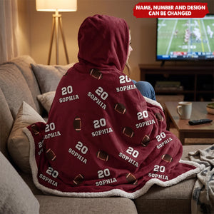 Sports Pattern Baseball Volleyball Basketball - Personalized Wearable Hooded Blanket