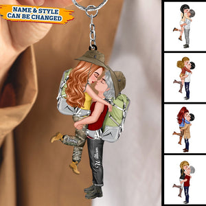 Doll Couple Camping Kissing Hugging, Camping For Life Personalized Keychain