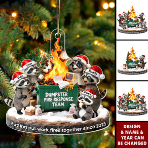 Dumpster Fire Response Team Funny Raccoons - Personalized Acrylic Ornament - Funny Gift For Coworkers, Work Besties