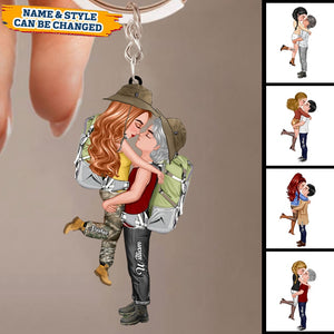 Doll Couple Camping Kissing Hugging, Camping For Life Personalized Keychain