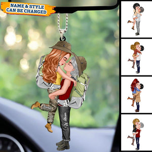 Doll Couple Camping Kissing Hugging, Camping For Life Personalized Car Ornament
