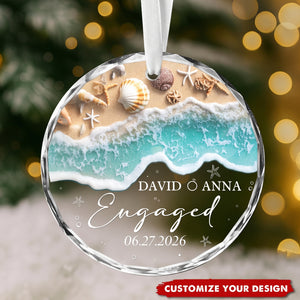 Personalized Beach Engaged Glass Ornament, Gift for Couple