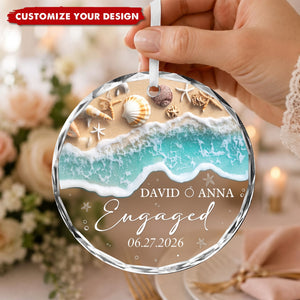 Personalized Beach Engaged Glass Ornament, Gift for Couple