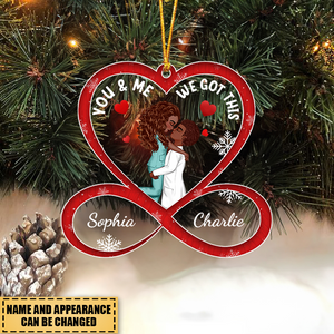 Personalized Heart Infinity Doll Couple Portrait, Firefighter, Nurse, Police Officer, Teacher, Gifts by Occupation Christmas Ornament