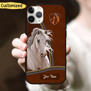 Love Horses Leather Personalized Phone Case