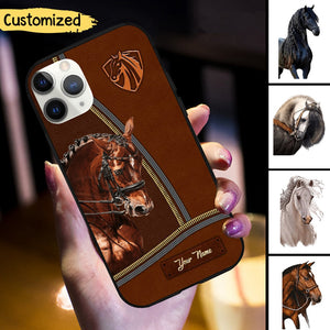 Love Horses Leather Personalized Phone Case