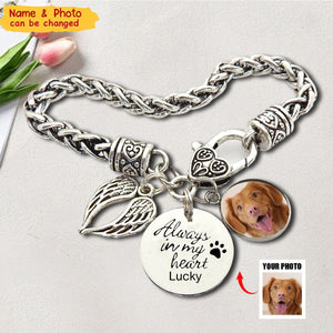 Pet Memorial Bracelet - Dog / Cat Sympathy Gift - Pet Loss Gifts - Pet Portrait Custom Gift Forever In Heart