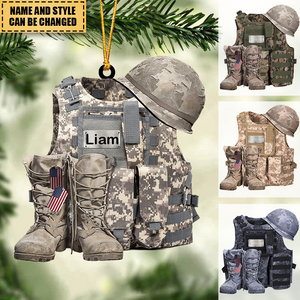 Military Uniform - Boots & Hat - Personalized Acrylic Ornament
