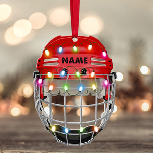 Ice Hockey Helmet With Cage - Personalized Christmas Ornament - Gifts For Ice Hockey Lovers