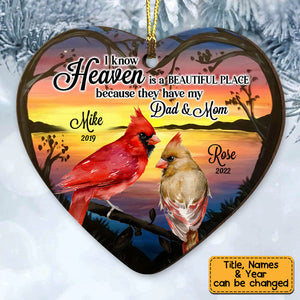 Personalized Heaven Is A Beautiful Place Cardinal Memo Heart Ornament