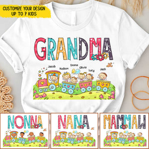 Grandma Mom Cute Kids On The Train Of Love Birthday Anniversary Gift Personalized Tshirt