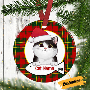 Personalized Cat Wreath Christmas Circle Ornament