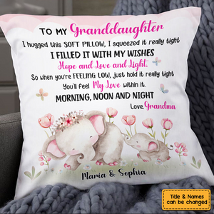 Personalized Grandma Granddaughter Elephant Pillow