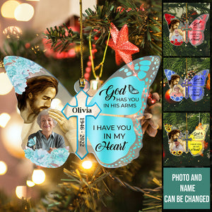 God Has You In His Arms Custom Photo - Personalized Acrylic Ornament - Memorial Christmas Gift