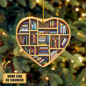 Personalized Bookshelf Heart Ornament, Book Ornament, Gift For Book Lover
