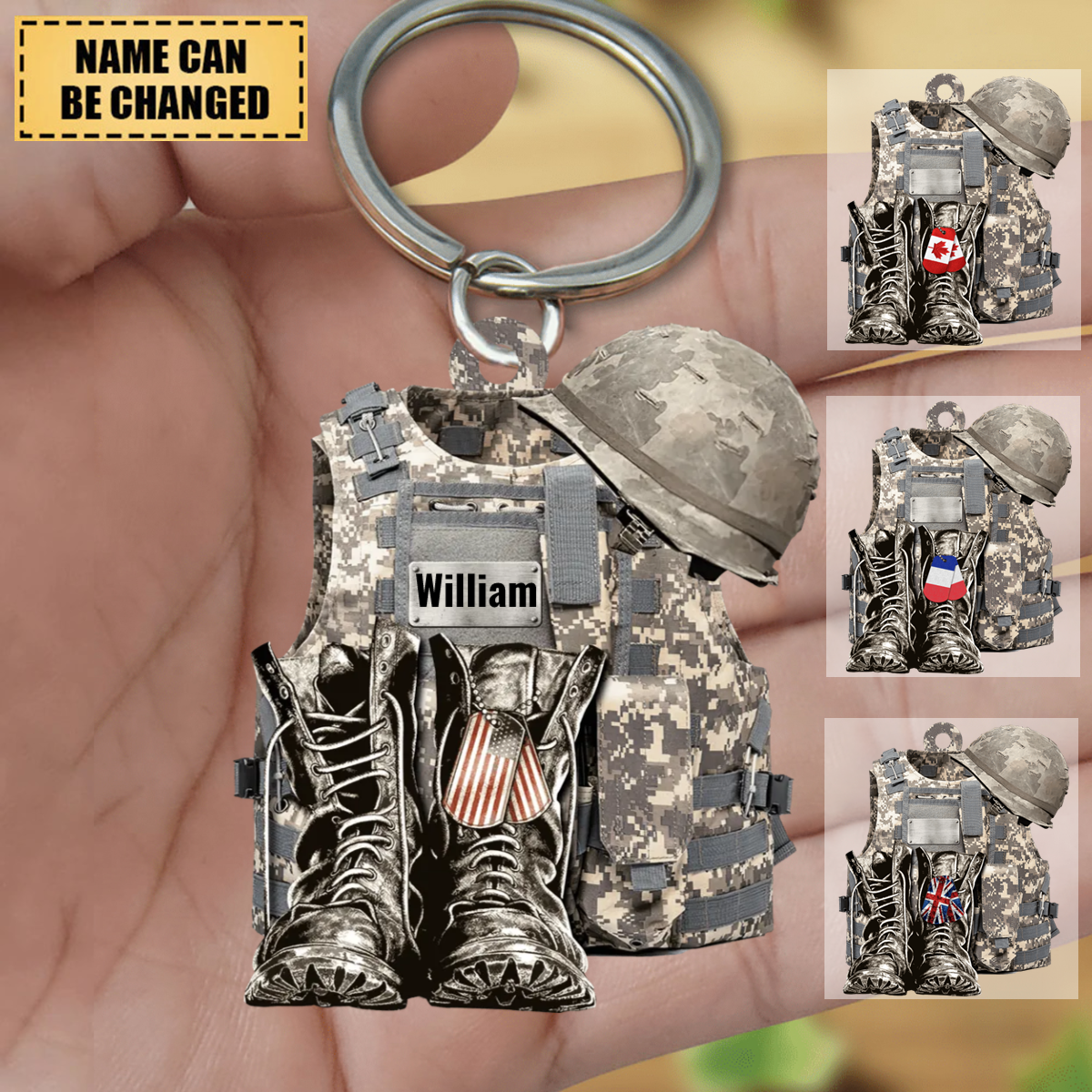 Military Uniform - Boots & Hat - Personalized Flat Keychain