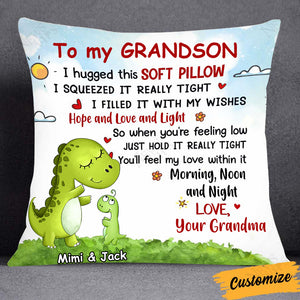 Personalized Dinosaur Grandson Granddaughter Hug This Pillow