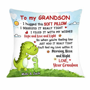 Personalized Dinosaur Grandson Granddaughter Hug This Pillow