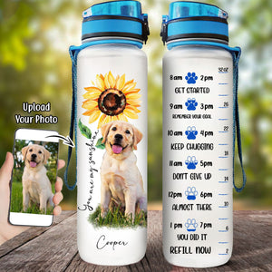 Dog Lover Water Bottle - Dog and Sunflower Art -Custom Pet Dog or Cat Portrait from Photo (B)